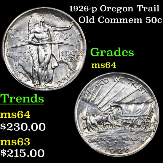 1926-p Oregon Trail Old Commem Half Dollar 50c Grades Choice Unc