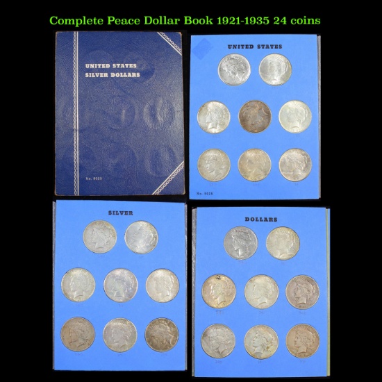 ***Auction Highlight*** Complete Peace Dollar Book 1921-1935 24 coins (fc)