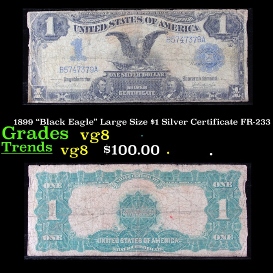 1899 "Black Eagle" Large Size $1 Silver Certificate FR-233 Grades vg, very good