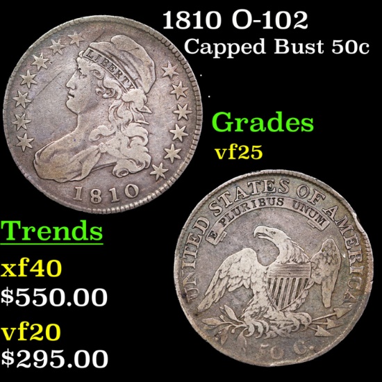 1810 Capped Bust Half Dollar O-102 50c Grades vf+