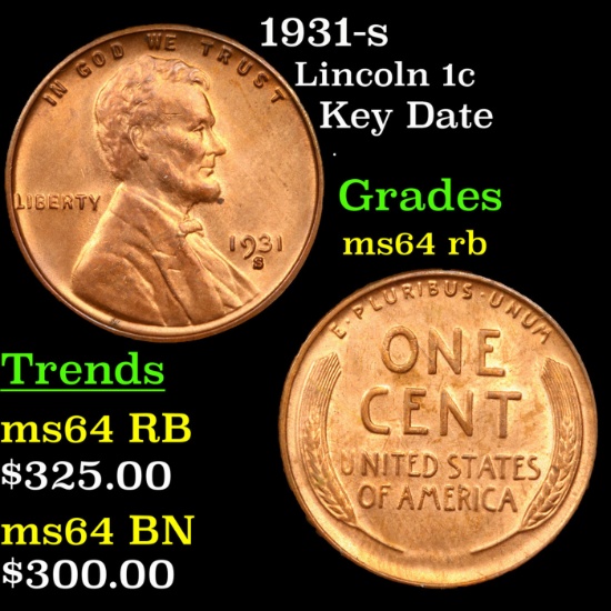 1931-s Lincoln Cent 1c Grades Choice Unc RB