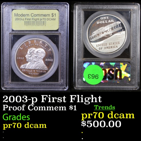 Proof 2003-p First Flight Modern Commem Dollar $1 Graded GEM++ Proof Deep Cameo By USCG