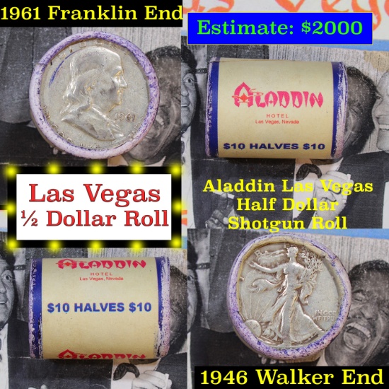 ***Auction Highlight*** Old Casino 50c Roll $10 Halves Las Vegas Casino Aladdin 1946 Walker & 1961 F