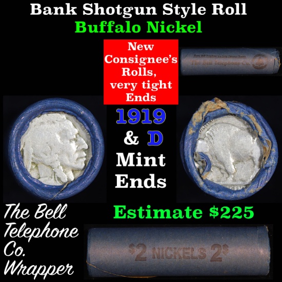 Buffalo Nickel Shotgun Roll in Old Bell Telephone Bank Wrapper 1919 & d Mint Ends