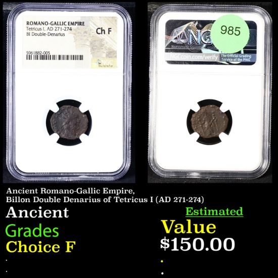 NGC Ancient Romano-Gallic Empire, Billon Double Denarius of Tetricus I (AD 271-274) Graded Choice F