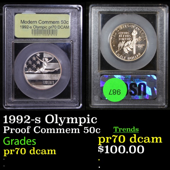 Proof 1992-s Olympic Modern Commem Half Dollar 50c Graded GEM++ Proof Deep Cameo By USCG