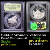 Proof 1994-P Women Veterans Modern Commem Dollar $1 Graded GEM++ Proof Deep Cameo By USCG