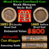 Mixed small cents 1c orig shotgun roll Brandt McDonalds, 1931-d Wheat Cent, 1883 Indian Cent other