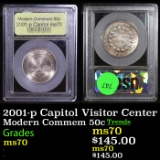 2001-p Capitol Visitor Center Modern Commem Half Dollar 50c Graded ms70, Perfection By USCG