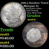 1896-p Rainbow Toned Morgan Dollar $1 Grades Choice+ Unc
