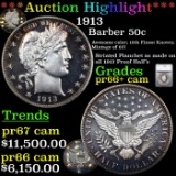 Proof ***Auction Highlight*** 1913 Barber Half Dollars 50c Graded pr66+ cam By SEGS (fc)
