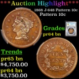 Proof ***Auction Highlight*** PCGS 1868 J-648 Pattern 10c Graded pr64 bn By PCGS (fc)