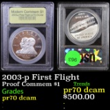 Proof 2003-p First Flight Modern Commem Dollar $1 Graded GEM++ Proof Deep Cameo By USCG