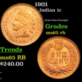 1901 Indian Cent 1c Grades GEM Unc RB