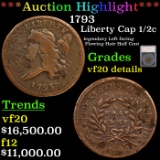 ***Auction Highlight*** 1793 Liberty Cap half cent 1/2c Graded vf20 details By SEGS (fc)