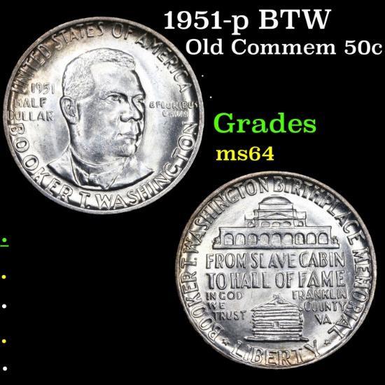 1951-p BTW Old Commem Half Dollar 50c Grades Choice Unc