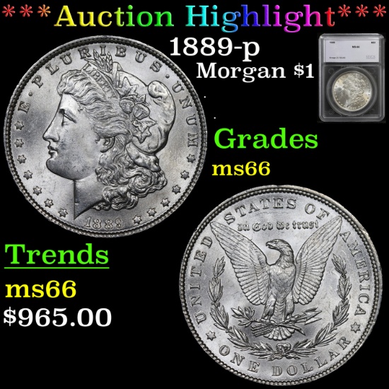 ***Auction Highlight*** 1889-p Morgan Dollar $1 Graded ms66 by sEGS (fc)
