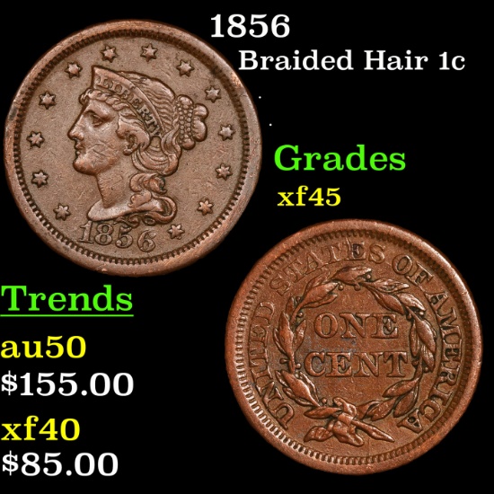 1856 Braided Hair Large Cent 1c Grades xf+
