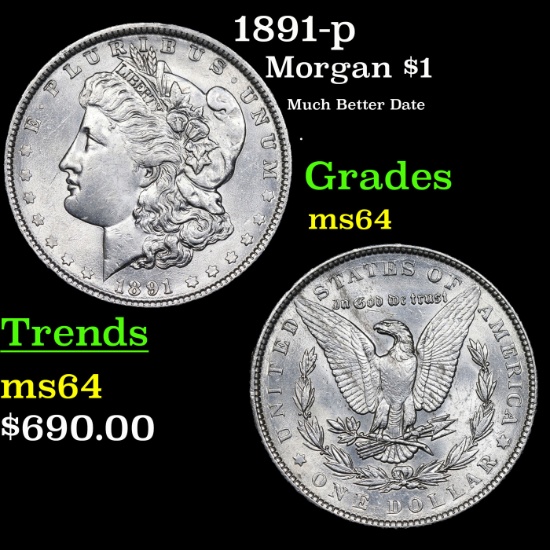1891-p Morgan Dollar $1 Graded ms64 choice unc