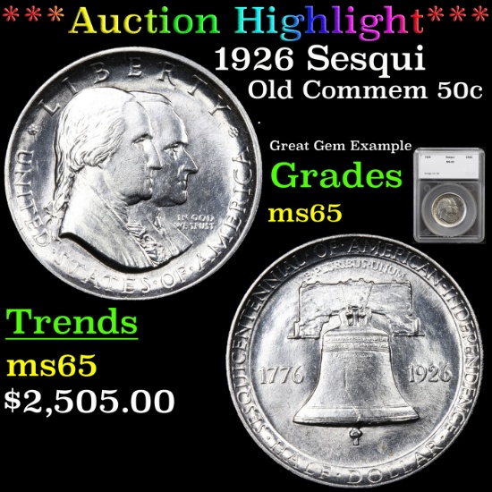 ***Auction Highlight*** 1926 Sesqui Old Commem Half Dollar 50c Graded ms65 by SEGS (fc)
