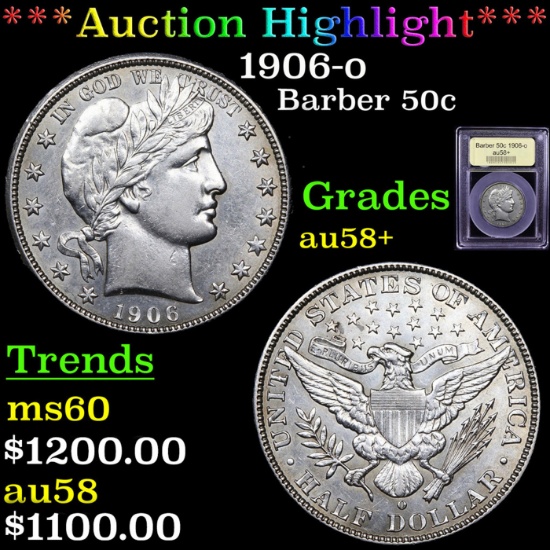 1906-o Barber Half Dollars 50c Graded Choice AU/BU Slider+ by USCG