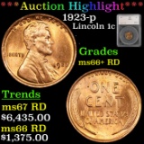 ***Auction Highlight*** 1923-p Lincoln Cent 1c Graded ms66+ RD by SEGS (fc)