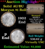 ***Auction Highlight***  AU/BU Slider Brinks Shotgun Morgan $1 Roll 1902 & P Ends Virtually UNC (fc)