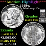 ***Auction Highlight*** 1918-p Mercury Dime 10c Graded ms66 FSB by SEGS (fc)