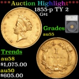 ***Auction Highlight*** 1855-p Gold Dollar TY 2 $1 Graded au55 by SEGS (fc)