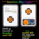 ***Auction Highlight*** NGC 1945-p Lincoln Cent 1c Graded ms67 RD by NGC (fc)