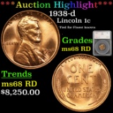 ***Auction Highlight*** 1938-d Lincoln Cent 1c Graded ms68 RD by SEGS (fc)