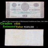 1861 $1 The Corporation of Richmond Confederate Note, VAC 3203 Grades vf+