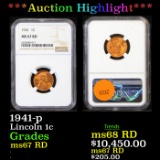 ***Auction Highlight*** NGC 1941-p Lincoln Cent 1c Graded ms67 RD by NGC (fc)