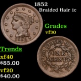 1852 Braided Hair Large Cent 1c Grades vf++