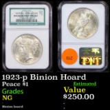 NGC 1923-p Peace Dollar Binion Hoard $1 Graded NG by NGC