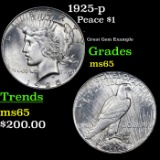 1925-p Peace Dollar $1 Grades GEM Unc