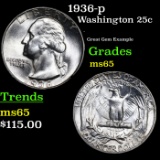 1936-p Washington Quarter 25c Grades GEM Unc