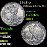 1947-p Walking Liberty Half Dollar 50c Grades Choice AU/BU Slider