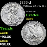 1936-d Walking Liberty Half Dollar 50c Grades Choice AU/BU Slider