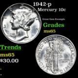 1942-p Mercury Dime 10c Grades GEM Unc