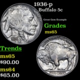 1936-p Buffalo Nickel 5c Grades GEM Unc