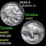 1938-d Buffalo Nickel 5c Grades Select Unc