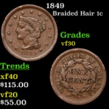 1849 Braided Hair Large Cent 1c Grades vf++