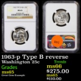 NGC 1963-p Type B reverse Washington Quarter 25c Graded ms65 by NGC