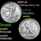 1937-d Walking Liberty Half Dollar 50c grades select+ UNC