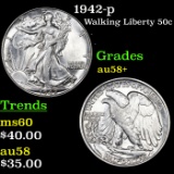 1942-p Walking Liberty Half Dollar 50c Grades Choice AU/BU Slider+