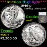 ***Auction Highlight*** 1946-p Walking Liberty Half Dollar 50c Graded ms67 by SEGS (fc)