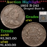 ***Auction Highlight*** 1802 Draped Bust Large Cent S-242 1c Graded xf45 by SEGS (fc)