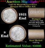 ***Auction Highlight*** 1921 Morgan & P Ends Cull-VG Mixed Morgan/Peace Silver Dollar Shotgun Roll,