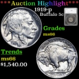 ***Auction Highlight*** 1919-p Buffalo Nickel 5c Graded ms66 by SEGS (fc)